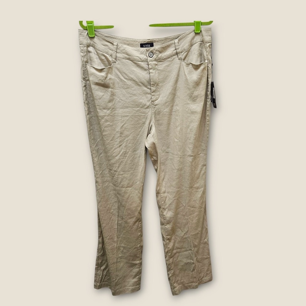 NEW NYDJ Linen Blend Pants Straight Leg‎ Lightweight Beige Women's Size 14